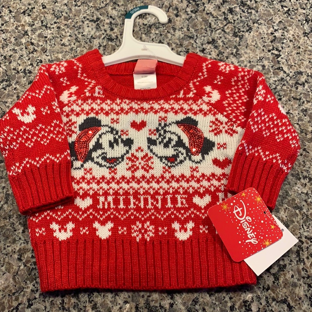 New Disney Mickey and Minnie Santa Christmas Sweater - 6/9M